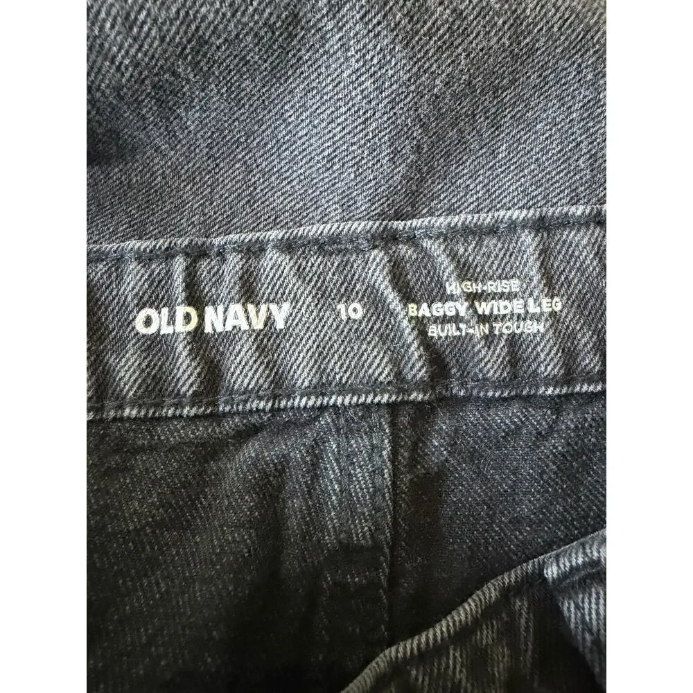 Old Navy Girls Size 10 High Rise Baggy Wide Leg Cargo Jeans Faded Black